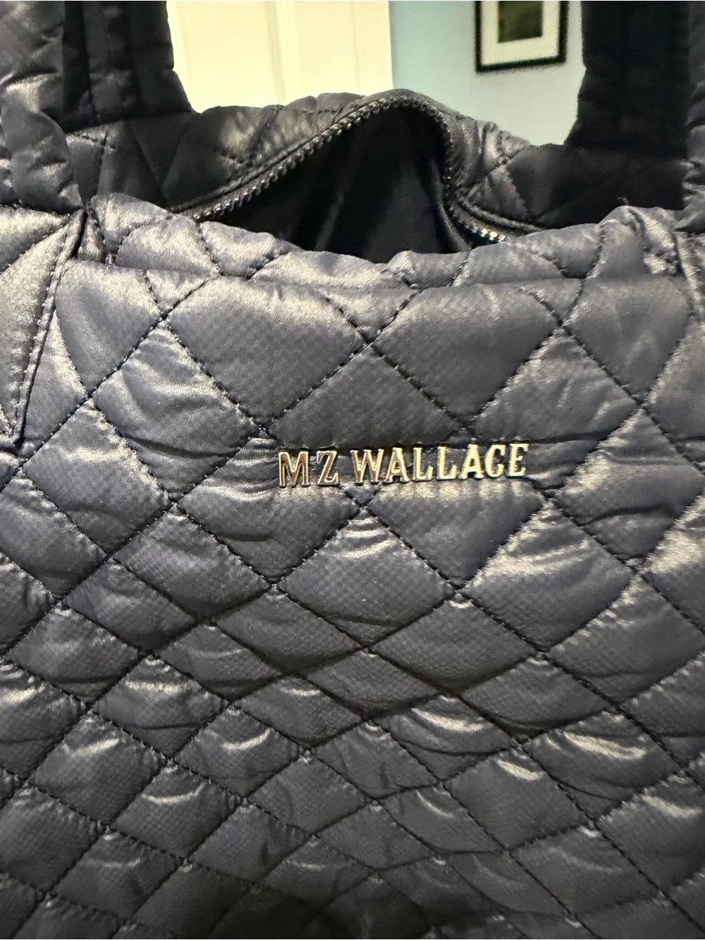 MZ Wallace Quilted Navy Shoulder Tote